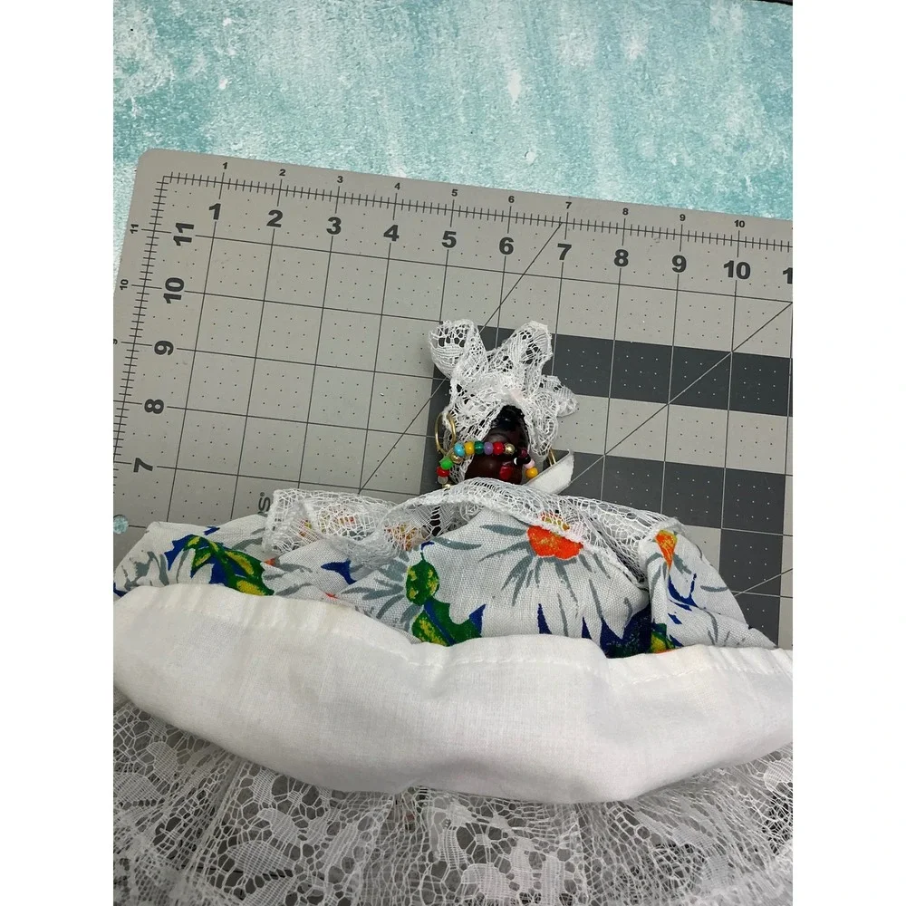 Vintage Brazil Topsy Turvy Doll Double Sided Bahiana White Lace Floral 7in
